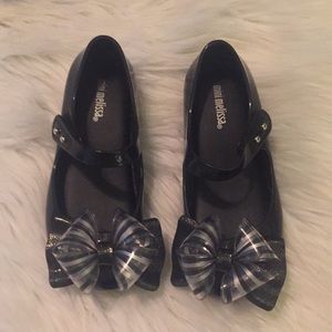 Mini Melissa’s black glitter shoes size 10